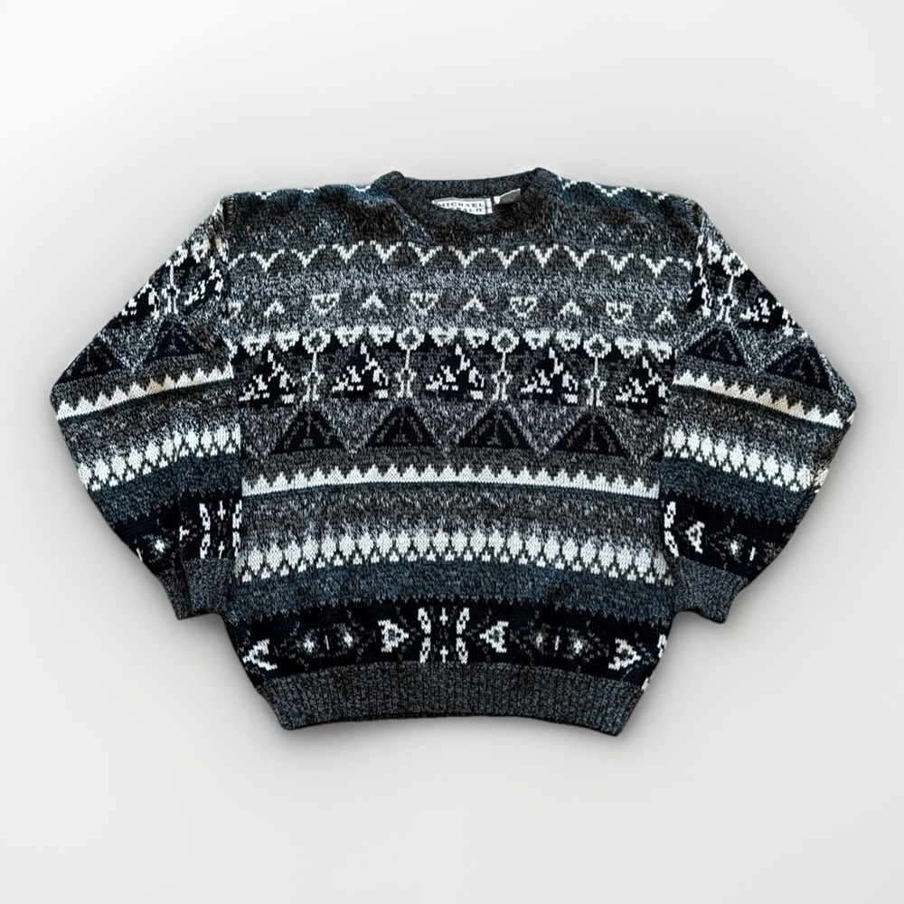 Vintage Michael Gerald Sweater Mens L Knit Acrylic Fair Isle 90s‎ Crewneck